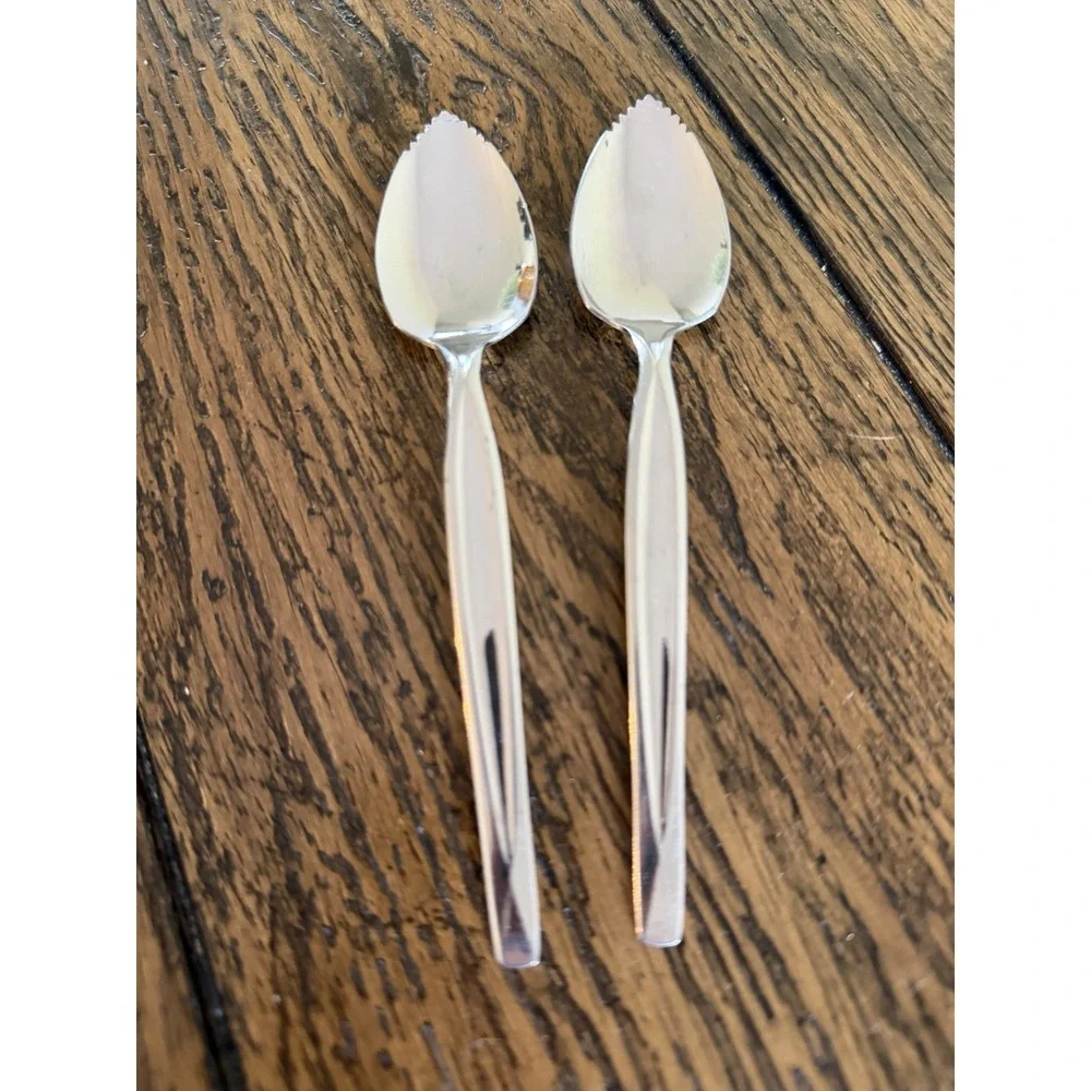Wm. Rogers & Son Lines Grapefruit Spoons Set 2 Silver Vintage 1950s Stainless 6